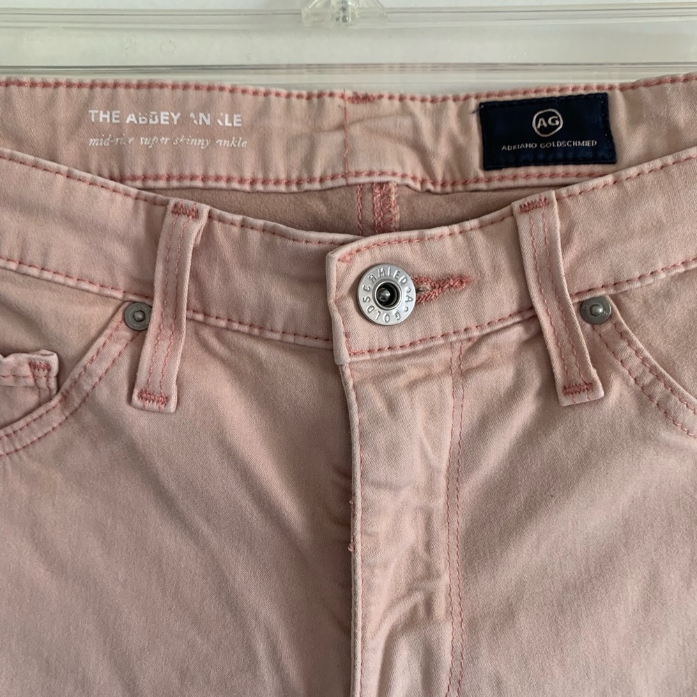 AG Adriano Goldschmied Light Pink ‘The Abbey Ankle’ Mid Rise Super Skinny Jeans - Picture 5 of 6